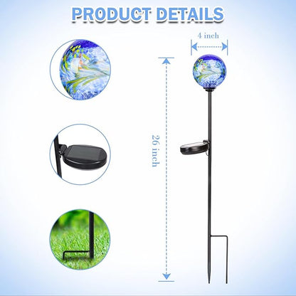 Solar Lights Outdoor Decorative Solar Outdoor Decorative Glass Ball Stakes Waterproof Garden Stake Glass LED Garden Globe Lights for Pathway Yard Lawn Decoration Blue