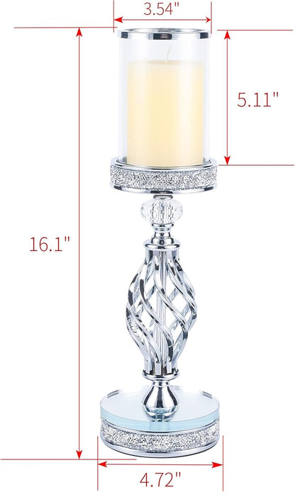 Hanjue Crystal Candle Holders for Pillar Candle, Metal Crystal Candle Holder for Home Decor, Centerpieces, Coffee Dining Table CH0509 (Silver (L))