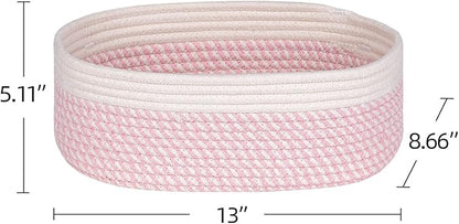 Off White&Mixed Pink Shelf Basket to Store and Organize Household Items/Baskets&Bins for Daily Storage &Organizing/Woven Rope Basket for Bedroom,Playroom/Small Oval-13x8.66x5.11’’,3 Packs