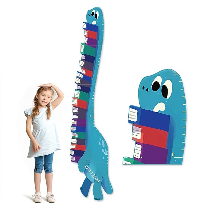Personalized Name Growth Chart for Wall, Dinosaur Book Wooden Growth Chart Kids Height Chart, Wall Measurement for Kids, Height Chart for Wall, Growth Ruler for Toddler Playroom Decor
