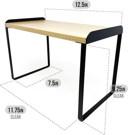 Mitus Shelf Organizer and Storage, Tiered Wood Cabinet Rack for The Kitchen Counter, Bathroom Counter, Pantry Cupboard, Office Desk Bookshelf, 12" Wide Natural and Black (Large)