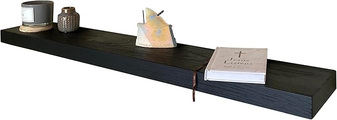 joelsantiques 60 Inch Wooden Floating Shelves for Wall - 60x8x2 in - Made of Natural Wood - Long Wall Shelves for Bedroom - Perfect for Living Room, Kitchen - Made in USA - Black
