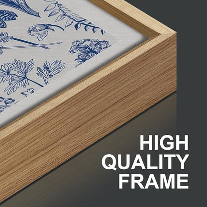 SIGNINART Classic Chinoiserie Framed Canvas Wall Art Set, Blue and White Floral Art Painting, Minimalist Botanical Flower Artwork, Navy Blue Wall Decor for Bedroom, Living Room, Office 16"x24"x3