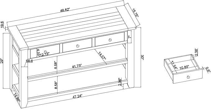 Solid Wood Console Table Sofa Table with Storage Drawers and Bottom Shelf Entryway Table for Entry Hallway Foyer Sofa Couch Table Fully Assembled (48.8" Blue)