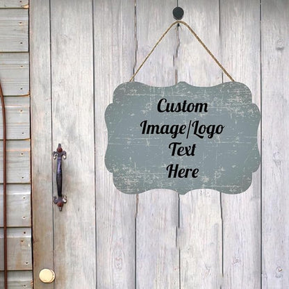 Personalized Wooden Welcome Sign for Front Door Decor - Customized Image/Text Hanging Door Sign, Farmhouse Decor for Home Office - 11.2 * 8 Inch