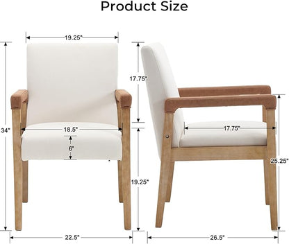 Mid Century Modern Dining Chairs Set of 6 Linen Fabric Upholstered Living Room Side Chair, Kitchen Arm Chair with Solid Wood Legs for Home Kitchen & Restaurant, Linen White