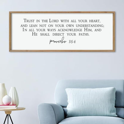 LuZhiQiang Trust in the Lord With All Thine Heart Wall Decor Art 40"×15" Bible Verse Proverbs 3:5-6 Sign Scripture Christian Large Wood Framed Hanging (Wood)