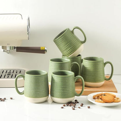 Hasense Porcelain Coffee Mugs Set of 6, 15 Ounce Large Ceramic Coffee Cups Set with Handle for Latte, Tea, Cocoa and Hot Chocolate, Green Coffee Mugs for Men and Women, Microwave Safe