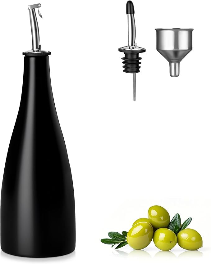 vancasso 16 Oz Ceramic Olive Oil Dispenser Bottle, Bottle Dispenser with Spout and Funnel for Kitchen,Suitable for Oil, Vinegar, Coffee Syrups & Other Liquids，BK
