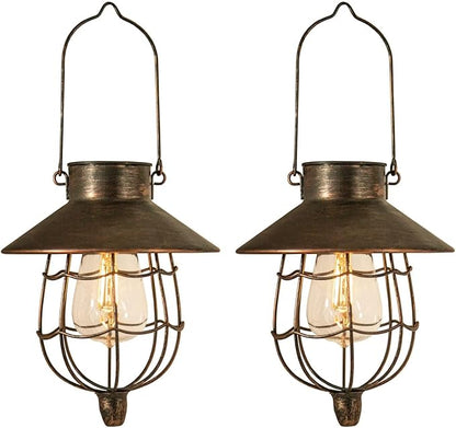 YAKii 2 Pack Solar Lantern Hanging Waterproof Outdoor Metal Solar Lamp with Warm White Light Decorate for Yard Garden Pathway Patio Porch Decor (Antique Copper)