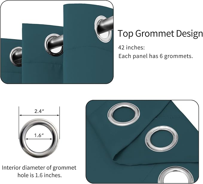Easy-Going Blackout Curtains for Bedroom, Solid Thermal Insulated Grommet and Noise Reduction Window Drapes, Room Darkening Curtains for Living Room, 2 Panels (42x54 in, Peacock Blue)
