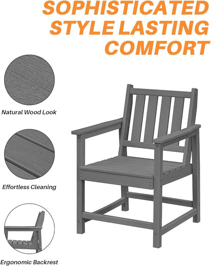 Patio Dining Chair Set of 2, HDPE Outdoor Dining Chair, Ergonomic HDPE Dining Chairs with Deep Seating, All Weather Outdoor Chairs Furniture for Backyard, Deck, Garden, Poolside, Smoke Gray