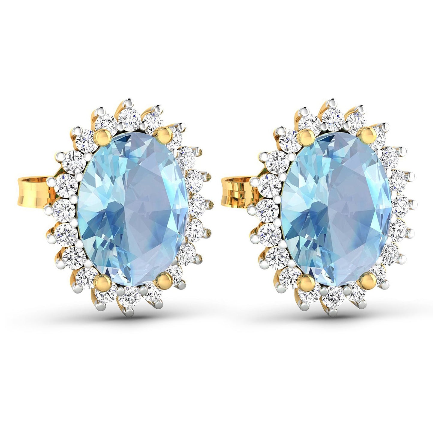 2.36 Carat Genuine Aquamarine and White Diamond 14K Yellow Gold Earrings
