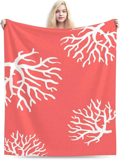HGOD DESIGNS Beach Coral Fleece Throw Blanket Soft Cozy Coral Fuzzy Blanket Caring for Women & Adults Ocean Coral Pink Branch Reef Nature Red White Plush Microfiber Blanket 50"x60"