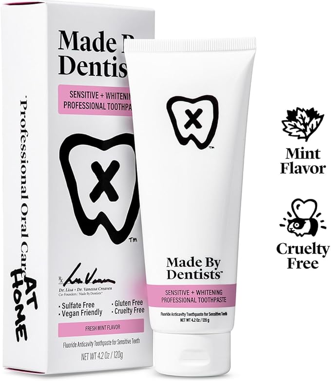 Professional Sensitive + Whitening Toothpaste - Advanced Daily Whitening Toothpaste for Sensitive Teeth, ADA Approved, Vegan, Sulfate-Free, 2 x 4.2oz