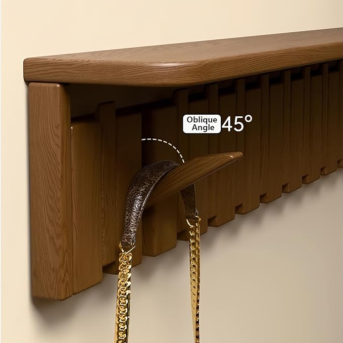 Wall Mounted Piano Key Hanger | Flip Style Hook | Entrance Wall Art Hook, Made of Oak Wood (3 Times Painted, 4 Times Polished) (Tray Walnut, 10Hooks)