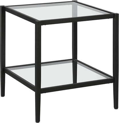 Henn&Hart 20" Wide Square Side Table with Glass Shelf in Blackened Bronze, Table for Living Room, Bedroom