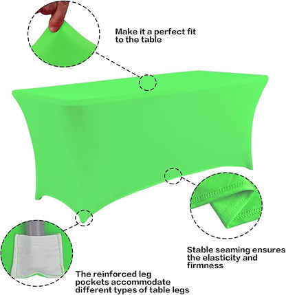 IVAPUPU 2 Pack 4FT Table Cloth for Rectangular Fitted Events Stretch Green Table Covers Washable Cover Spandex Tablecloth Protector for Party, Wedding, Cocktail, Banquet, Festival