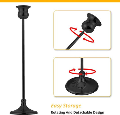 Taper Candle Holder Tall Vintage Metal Candlestick Holders Candle Stick Candelabra for Halloween Thanksgiving Christmas Holiday Wedding (Matt Black, 2 Sets (6 pcs))