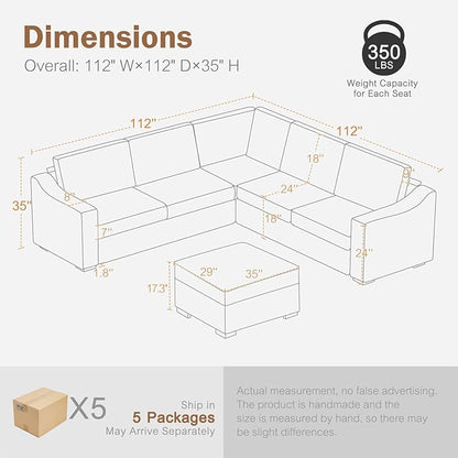 112" Modular Sectional Sofa, Large 7 Seater L Shaped Couch with Detachable Sofa Cover, Movable Ottoman, Deep Seat Corner Couch for Living Room, Apartment - Linen Fabric, Ivory