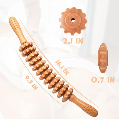 Curved Wood Therapy Massage Roller Tools,Lymphatic Drainage, Cellulite Massage & Wooden Muscle Roller Stick for Waist and Thigh, Stomach Rolling Massager Tool （with White Box）