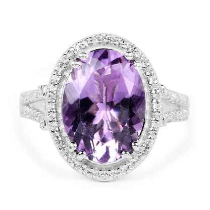 5.55 Carat Genuine Amethyst & White Topaz .925 Sterling Silver Ring