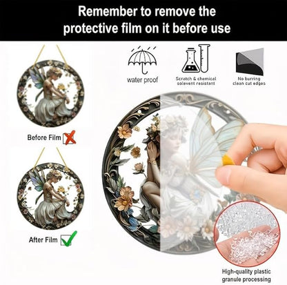 Flower Fairy Garden Decorations Angel Wing Christmas Halloween Deco Statue Art Elf Sculpture Hanging Craft for Outdoor Yard Courtyard Lawn Patio Window Acrylic Ornament Home Gift (B,S: 6*6 IN)