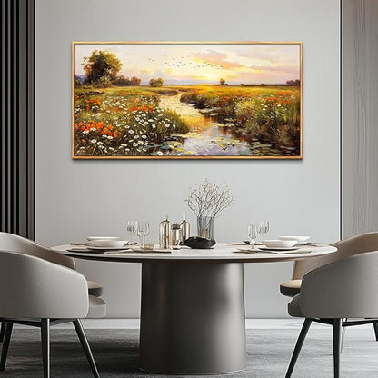 PHAOHUAXM Large Wall Art For Living Room Canvas Wall Decor For Bedroom Watercolour Painting Office Decoration Countryside Sunrise Scenery Wall Picture Ready To Hang Home Decor Wood Framed 20x40 In