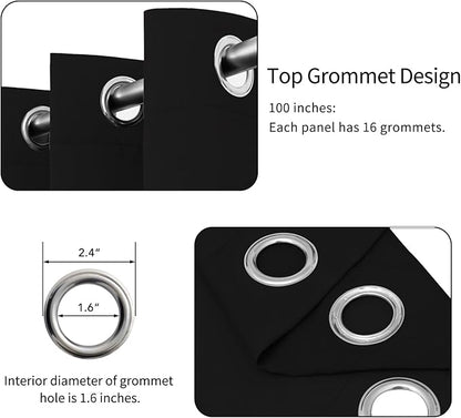 Easy-Going Blackout Door Curtains for Bedroom, Solid Thermal Insulated Grommet and Noise Reduction Window Drapes, Room Darkening Curtains for Living Room, 1 Panel (100x96 in, Black)