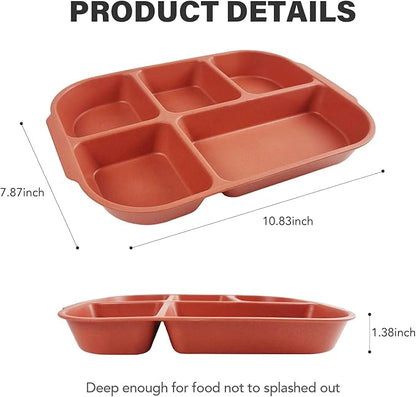 greenandlife 10.8 Inch 4PCS Divided Plates for Kids Adults, Portion Control Plates, Dishwasher & Microwave Safe Compartment Plate, Unbreakable Lightweight Reusable Wheat Straw Plates, Sunset