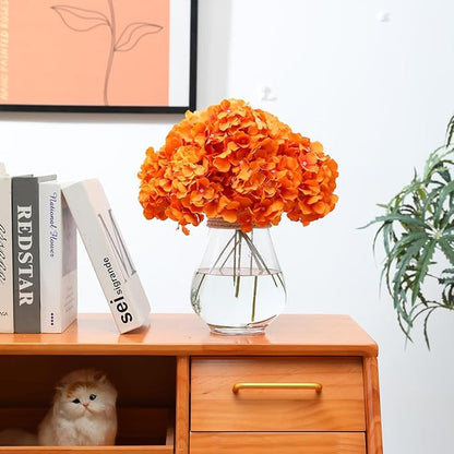 Tifuly Hydrangea Artificial Flowers -12 pcs Realistic Fake Hydrangea Silk Flowers with Stems Faux Hydrangea Flowers Heads for Office Home Party Wedding Centerpiece DIY Floral Decor (Orange)