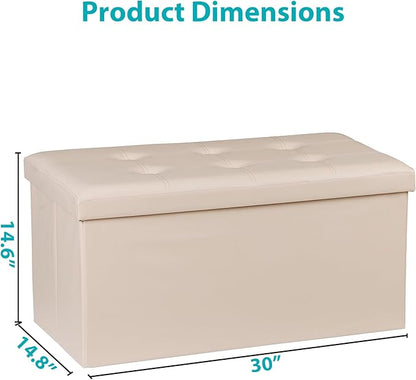 SUPER DEAL Folding Storage Ottoman Bench, 30 Inches Footrest Storage Bin with Padded Seat, Entryway Shoe Bench for Living Room Bedroom, 30"x15"x15", Faux Leather, Beige