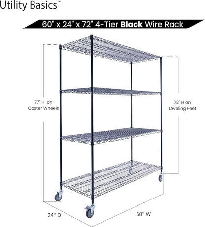 60"x24"x72" Premium Metal Steel 4-Tier Wire Shelving NSF 3200 LBS MAX Capacity Heavy Duty Storage Rack for Hospitals, Schools, Commercial Spaces, and Garages w/Premium Wheels