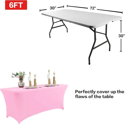 IVAPUPU 6FT Table Cloth for Rectangular Fitted Events Stretch Pink Table Covers Washable Cover Spandex Tablecloth Protector for Party, Wedding, Cocktail, Banquet, Festival