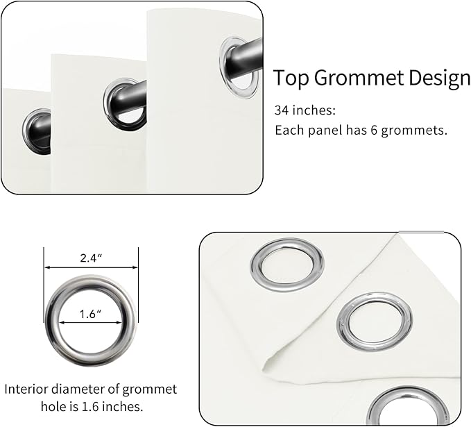 Easy-Going Blackout Curtains for Bedroom, Solid Thermal Insulated Grommet and Noise Reduction Window Drapes, Room Darkening Curtains for Living Room, 2 Panels (34x63 in, Ivory)
