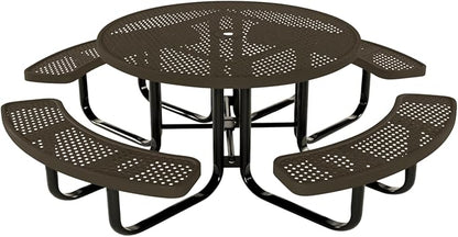 Coated Outdoor Furniture Heavy-Duty Portable Outdoor Kids Table with Umbrella Hole, Punched Steel Kids Picnic Table, Commercial-Grade, Made in America (46 In, Round, Childrens, Textured Brown)