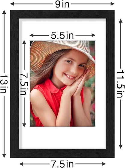 Vittanly 8x12 Picture Frames Set of 9, Shatter Resistant Plexiglass, Display 6x8 Pictures with Mat or 8x12 without Mat, Photo Frames for Wall or Tabletop, Engineered Wood, Black