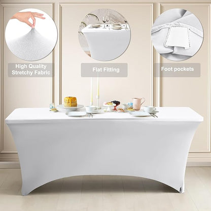 ABCCANOPY 2 Pack 6 FT Off White Spandex Table Cover Stretch Fitted Wrinkle Resistant Tablecloth Reuse for Rectangular Folding Table Patry Event Wedding Banquet Protector