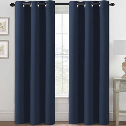 H.VERSAILTEX Blackout Curtains for Bedroom Thermal Insulated Room Darkening Living Room Curtains 84 Inch Long Grommet Privacy Protection Window Curtain Panels/Drapes for Nursery, 2 Panels, Navy Blue