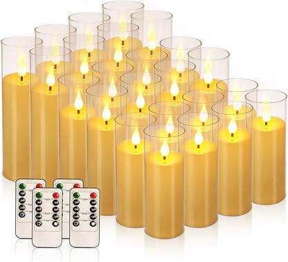 24-Pack Acrylic LED Flameless Pillar Candles with Remote & Timer, Battery Powered - Perfect for Indoor/Outdoor Decor,Wedding,BBQ and Gift - Easily Create a Magical Atmosphere.