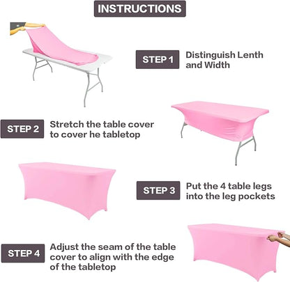 IVAPUPU 2 Pack 8FT Table Cloth for Rectangular Fitted Events Stretch Pink Table Covers Washable Cover Spandex Tablecloth Protector for Party, Wedding, Cocktail, Banquet, Festival