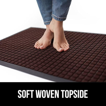 GORILLA GRIP 100% Waterproof All-Season WeatherMax Doormat, 34x58, US Designed Natural Rubber, Stain and Fade Resistant, Low Profile Indoor Outdoor Door Mats, Easy Clean Patio Mat, Coffee Squares
