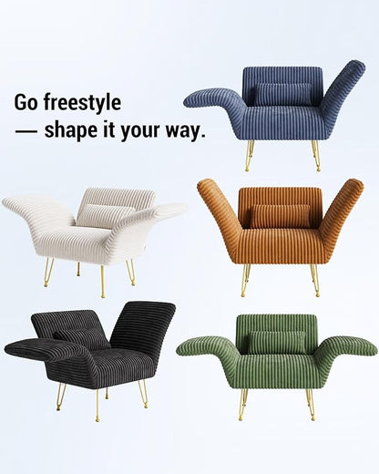 Txtin's Comfy Accent Chair Reading Chair for Bedroom Cozy Wing Arm Living Room Single Sofa Chair with Angle Adjustable Arms Navy Blue Corduroy Easy Assembly