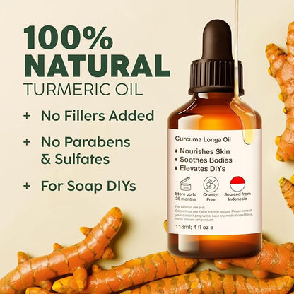 Kukka Turmeric Oil for Skin - 4 Fl Oz - 100% Pure Natural Turmeric Essential Oil, Herbaceous Scent, for Face, Hair, Aromatherapy, Candle & Soap Making Scent DIY