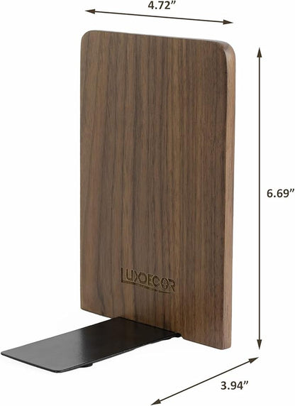 Large Bookend Hold Heavy Books- 7x4x5in 2 Pack Wood Bookends for Heavy Books Heavy Duty Walnut Book Ends for Men Wood Bookends for Office Desk Non-Skid
