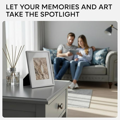 Homeforia A5 Picture Frame Silver, High End Metal 5.8 x 8.3 Frame Matted to 4.1 x 5.8 Art, A5 Frame with Mat A6, 5.8x8.3 Poster Frames, 8.3x5.8 Size Display Frames, Tempered Glass, Wall Kit, Set of 1