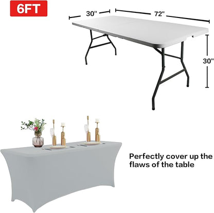 IVAPUPU 2 Pack 6FT Table Cloth for Rectangular Fitted Events Stretch Grey Table Covers Washable Cover Spandex Tablecloth Protector for Party, Wedding, Cocktail, Banquet, Festival