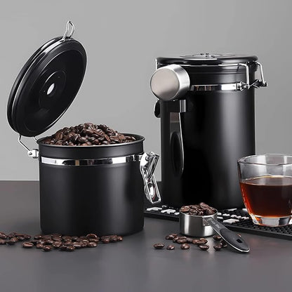 ShanSon Coffee Canister Airtight Coffee Container Stainless Steel Coffee Bean Storage Container with Scoop Coffee Canister for Beans Grounds Sugar Flour Tea Cereal,11OZ, Black
