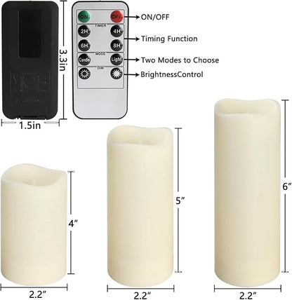 Set of 24 Flameless Led Battery Opeated (D2.2'' x H4''5''6'') Waterproof Outdoor Indoor Candles with 10-Key Remotes and Cycling 24 Hours Timer