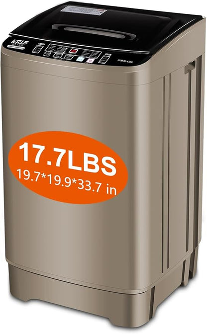 17.7 lbs Portable Washer Drain Pump, Full Automatic Washing Machine with LED Display, 10 Programs & 8 Water Levels Selections, Ideal for Camping, Apartment, Dorm, Glod